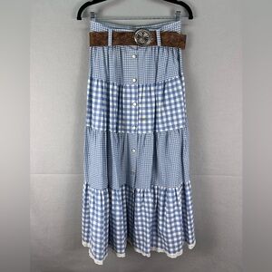 Vintage 60s Blue & White Maxi Skirt W/ Belt Size S David Wayne Cottage Core USA